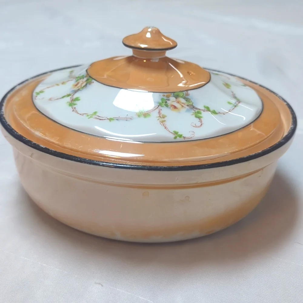 Royal Rochester Fraunfelter China Orange Lusterware Floral Covered Casserole SEE